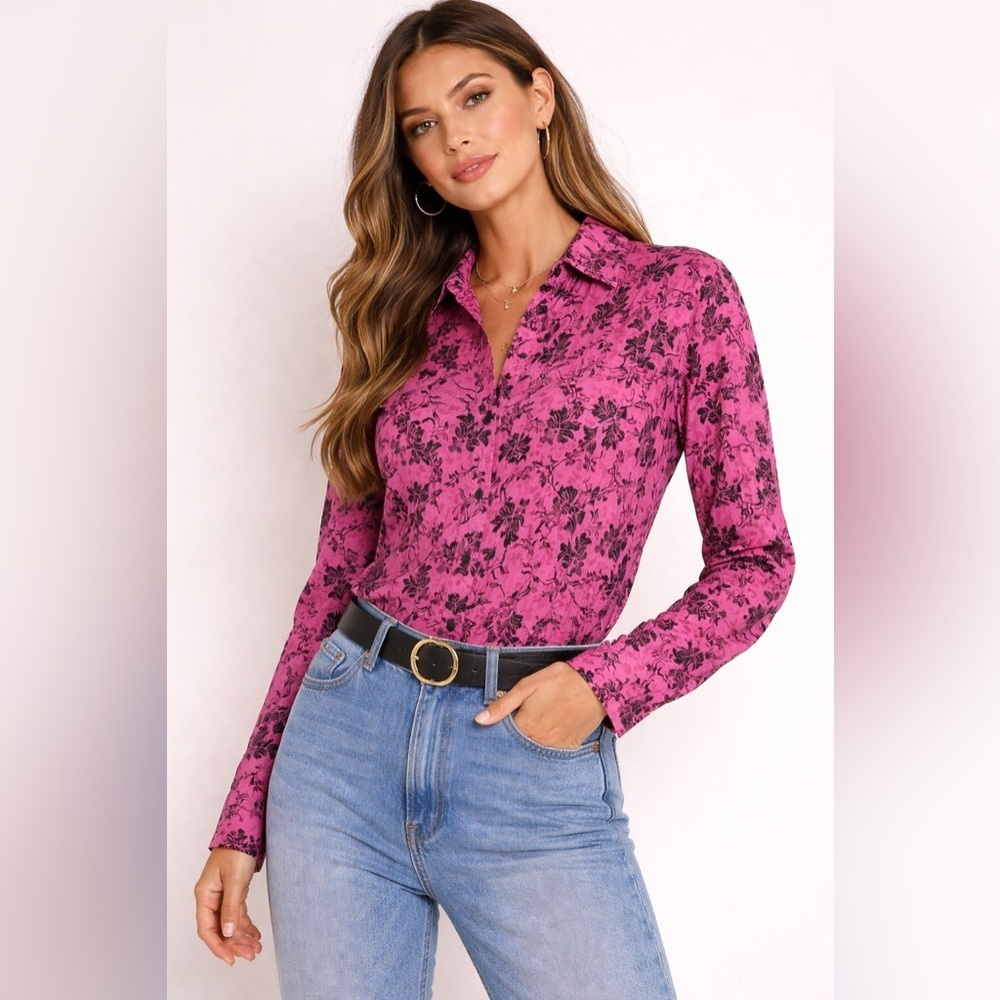 Denver Hayes Pink Floral Button-Up Shirt – Size M